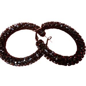 Black Crystal Textured Large Hoop Earrings